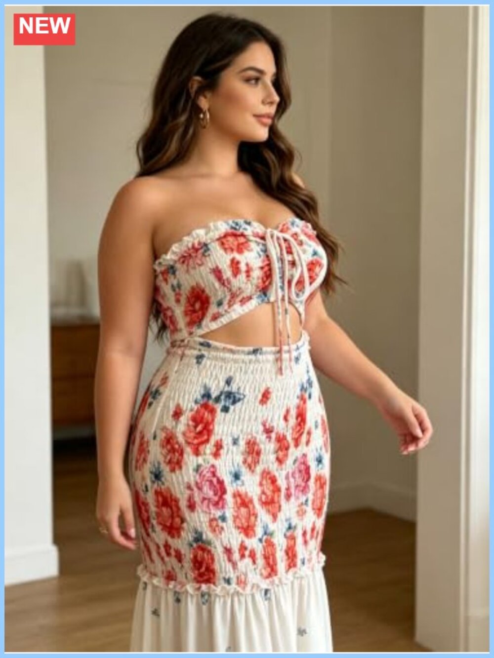 Floral Bandeau Prom Dress Tie Front Convertible Mermaid Hem Formal Party - Picture 3 of 5
